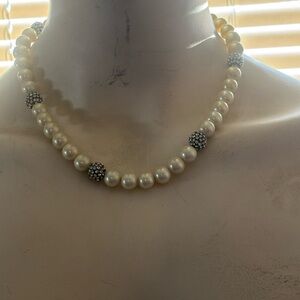 Vintage Ann Taylor pearl necklace with silver accents